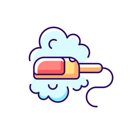 Travel size steam iron RGB color icon. Compact housekeeping appliance. Portable device. Essential things for tourist. Isolated vector illustration. Mini object for trips simple filled line drawingのイラスト素材