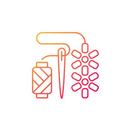 Beadwork gradient linear vector icon. Attaching beads with sewing needle. Fabric decoration. Jewelry hobby. Thin line color symbols. Modern style pictogram. Vector isolated outline drawingのイラスト素材