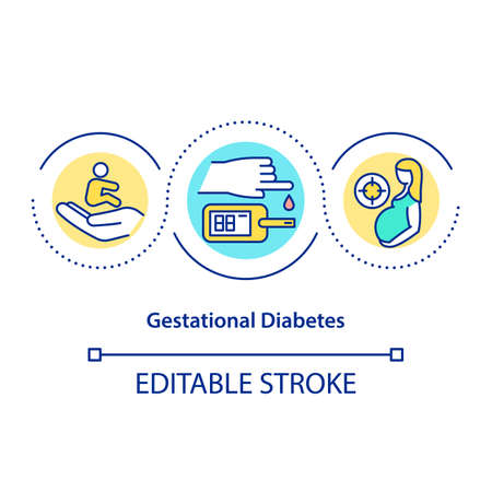 Gestational diabetes concept icon. Woman illness. High blood sugar level during pregnancy abstract idea thin line illustration. Vector isolated outline color drawing. Editable strokeのイラスト素材