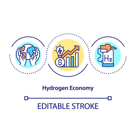 Hydrogen economy concept icon. Ecological use of fuel. Revolutionary energy source. Climate change abstract idea thin line illustration. Vector isolated outline color drawing. Editable strokeのイラスト素材