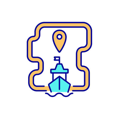International maritime trade RGB color icon. Regional, national exports. Carrying goods by sea. Isolated vector illustration. Economic development. Maritime transport simple filled line drawingのイラスト素材