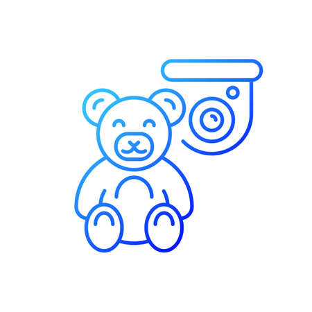 Keeping kids safely with security camera gradient linear vector icon. Alerting about suspicious activity at home. Thin line color symbols. Modern style pictogram. Vector isolated outline drawingのイラスト素材