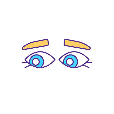 Eye contact lacking RGB color icon. Looking away while talking. Isolated vector illustration. Avoiding direct gaze. Feel uncomfortable, nervous. Autism symptom simple filled line drawingのイラスト素材