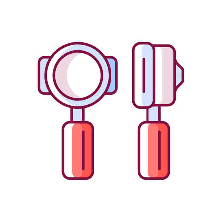 Portafilter RGB color icon. Professional tool for cafe. Commercial utensil for espresso preparation in coffee shop. Isolated vector illustration. Barista accessories simple filled line drawingのイラスト素材