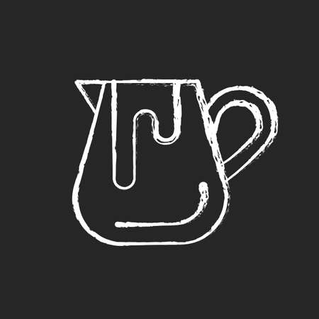 Milk jug chalk white icon on dark background. Pitcher for professional latte art. Equipment for coffee shop and cappuccino preparation. Isolated vector chalkboard illustration on blackのイラスト素材