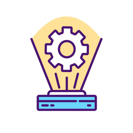 Innovational computers RGB color icon. Isolated vector illustration. Manufacturing smart equipment for factories. Automation ai systems simple filled line drawingのイラスト素材
