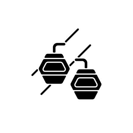 Maokong gondola black glyph icon. Taipei lift transportation. Crystal travel cabins. Asian trip. Taiwan cable car. Mountain chariot. Silhouette symbol on white space. Vector isolated illustrationのイラスト素材
