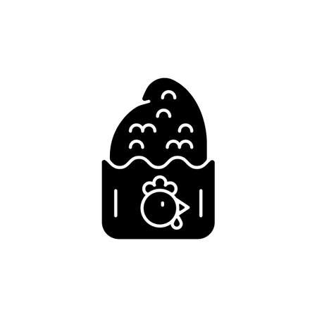 Crispy chicken cutlet black glyph icon. Taiwanese style fried street food. Night markets taste. Breading bird meat. Savory snack. Silhouette symbol on white space. Vector isolated illustrationのイラスト素材