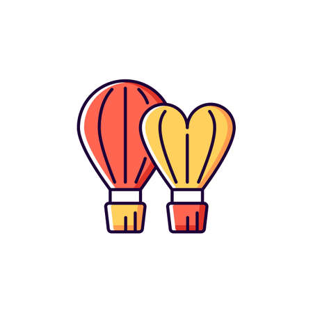 Taiwan International balloon festival red and yellow RGB color icon. Isolated vector illustration. Flight technology. Hot air balloons. Taiwanese festival celebration simple filled line drawingのイラスト素材