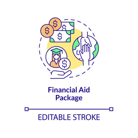 Financial aid package concept icon. Internship programs financing option abstract idea thin line illustration. Aid eligibility for intern year. Vector isolated outline color drawing. Editable strokeのイラスト素材