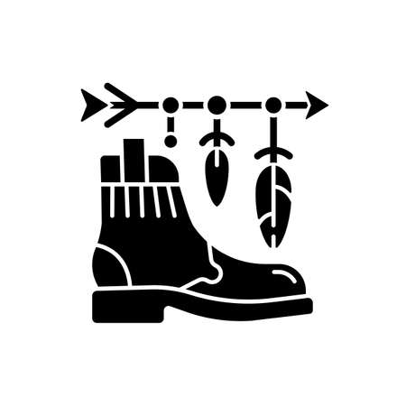 Boho lifestyle black glyph icon. Practicing unconventional style. Hippie fashion. Bohemian accessories. Spiritual pursuits. Silhouette symbol on white space. Vector isolated illustrationのイラスト素材