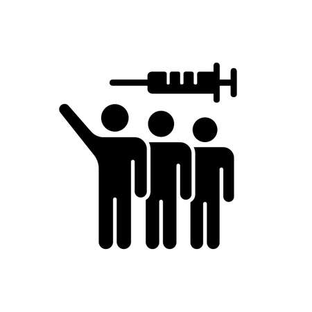 Volunteer testing black glyph icon. Population vaccination. Immunization with drug injection. Animal experiments alternative. Silhouette symbol on white space. Vector isolated illustrationのイラスト素材