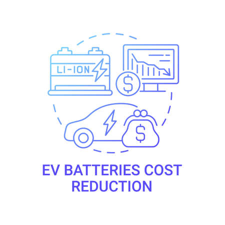 EV batteries cost reduction concept icon. Future transport charging solutions. Electric vehicles abstract idea thin line illustration. Eco green technology. Vector isolated outline color drawing.のイラスト素材