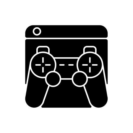 Game platforms black glyph icon. Playing video games. Desktop application. Two-dimensional graphics. Consoles, computers. Silhouette symbol on white space. Vector isolated illustrationのイラスト素材