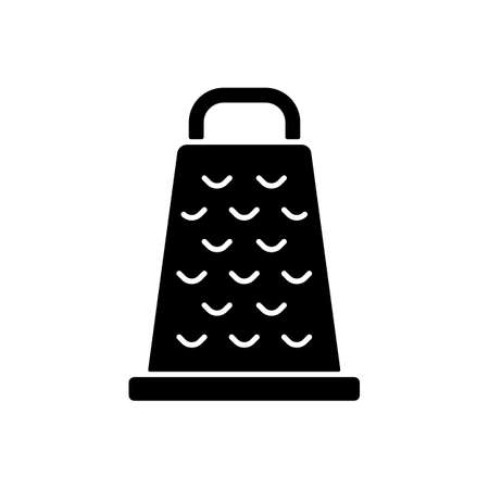 Grate for cooking black glyph icon. Household sharp cutter for vegetables and cheese. Cooking instruction. Food preparation process. Silhouette symbol on white space. Vector isolated illustrationのイラスト素材