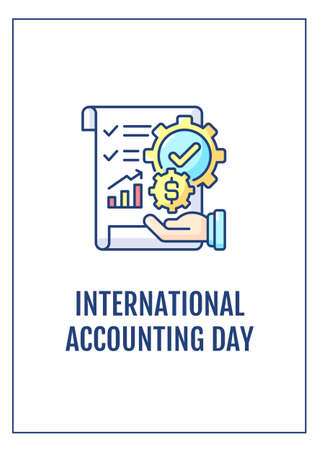 Accountants importance appreciation greeting card with color icon element. Manage finances. Postcard vector design. Decorative flyer with creative illustration. Notecard with congratulatory messageのイラスト素材