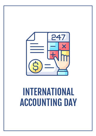 International accounting day greeting card with color icon element. Financial professionals. Postcard vector design. Decorative flyer with creative illustration. Notecard with congratulatory messageのイラスト素材