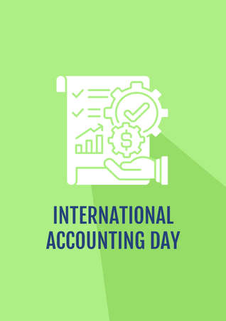 Congratulating accountant greeting card with glyph icon element. Creative simple postcard vector design. Decorative invitation with minimal illustration. Creative banner with celebratory textのイラスト素材