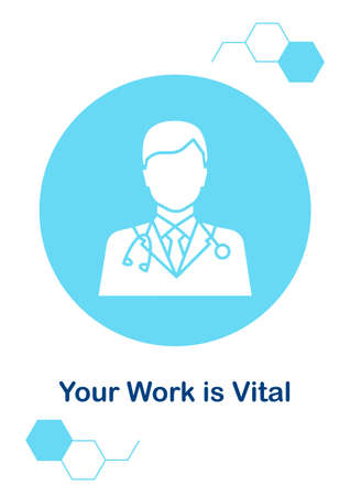 Medical professionalism greeting card with glyph icon element. Creative simple postcard vector design. Decorative invitation with minimal illustration. Creative banner with celebratory textのイラスト素材