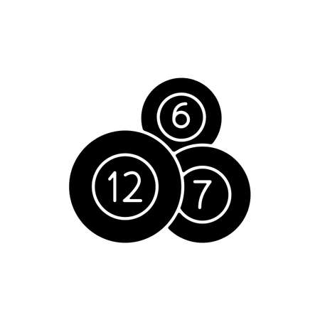Lottery balls black glyph icon. Producing random number combinations. Vending machine. Bearing possible winning number. Silhouette symbol on white space. Vector isolated illustrationのイラスト素材