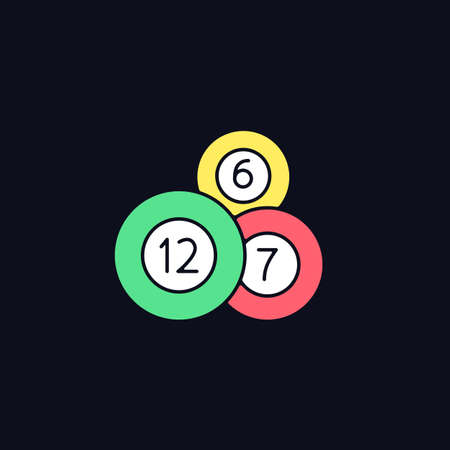 Lottery balls RGB color icon for dark theme. Random number combinations. Bearing possible winning...