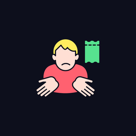 Winning lottery ticket loss RGB color icon for dark theme. Unclaimed lotto prize. Protect ticket from damage. Isolated vector illustration on night mode background. Simple filled line drawing on blackのイラスト素材