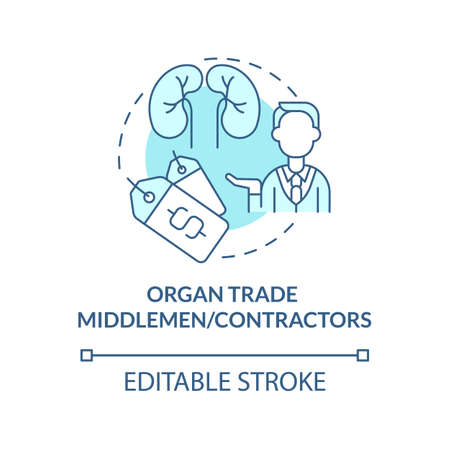 Organ trade middlemen, contractors blue concept icon. Black market intermediaries abstract idea thin line illustration. Organ trafficking. Vector isolated outline color drawing. Editable strokeのイラスト素材