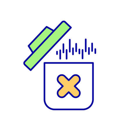 Noise cancellation RGB color icon. Speech enhancement for messenger software. Digital sound issue. Problem with audio message. Noise removal. Isolated vector illustration. Simple filled line drawingのイラスト素材