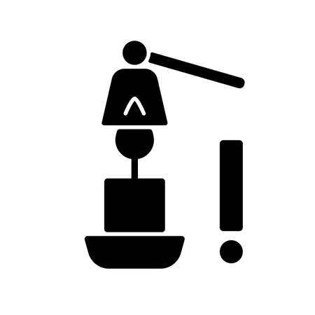 Use candle snuffer black glyph manual label icon. Blowing out flame safely. Candle extinguisher. Silhouette symbol on white space. Vector isolated illustration for product use instructionsのイラスト素材