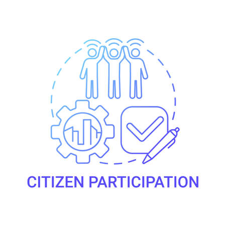 Citizen participation gradient blue concept icon. Citizens involvement abstract idea thin line illustration. Collective decisions. Vote and election. Vector isolated outline color drawing.のイラスト素材