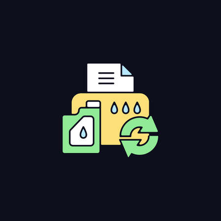 Printer cartridge refill RGB color icon for dark theme. Reusable ink container for office machine. Isolated vector illustration on night mode background. Simple filled line drawing on blackのイラスト素材