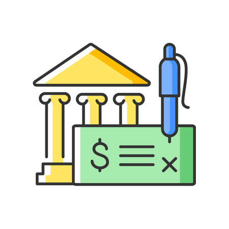 Bank draft RGB color icon. Payment providing. The funds for the recipient guaranteeing. Teller check. Money transfer. Clearing house. Isolated vector illustration. Simple filled line drawingのイラスト素材