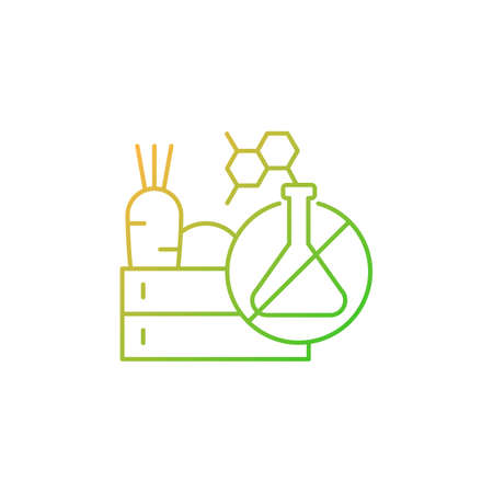 Chemical free food production gradient linear vector icon. Toxic and gmo free products. Organic fruits and vegetables. Thin line color symbols. Modern style pictogram. Vector isolated outline drawingのイラスト素材