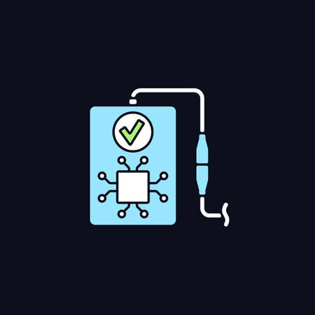 Intelligent recognition RGB color manual label icon for dark theme. Isolated vector illustration on night mode background. Simple filled line drawing on black for product use instructionsのイラスト素材