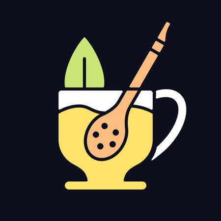 Mate straw RGB color icon for dark theme. Stick that filters dried mate tea parts. Bombilla tool. Isolated vector illustration on night mode background. Simple filled line drawing on blackのイラスト素材