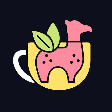 Silicone tea infuser RGB color icon for dark theme. Infuser in form of animal. Reusable kitchen tool. Isolated vector illustration on night mode background. Simple filled line drawing on blackのイラスト素材