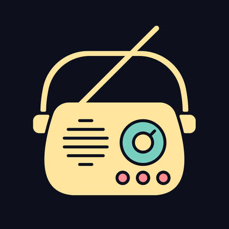 Antique radio RGB color icon for dark theme. Old appliance. Collectable vintage model. Classic style. Isolated vector illustration on night mode background. Simple filled line drawing on blackのイラスト素材