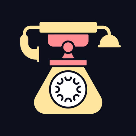 Vintage telephone RGB color icon for dark theme. Old school rotary phone. Candlestick telephone. Isolated vector illustration on night mode background. Simple filled line drawing on blackのイラスト素材