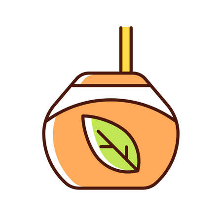 Tea gourd cup RGB color icon. Traditional latin beverage. Utensil for yerba mate. Vessel for mate tea. Hot drink rich in caffeine. Isolated vector illustration. Simple filled line drawingのイラスト素材