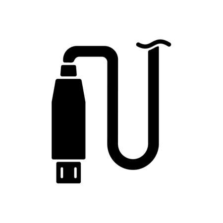 Micro USB output black glyph manual label icon. Connector type. Connecting device to USB port. Silhouette symbol on white space. Vector isolated illustration for product use instructionsのイラスト素材