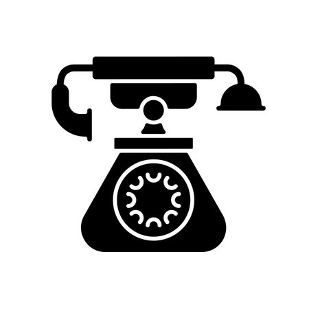 Vintage telephone black glyph icon. Old school rotary phone. Candlestick telephone. Calling and receiving calls. Old fashioned look. Silhouette symbol on white space. Vector isolated illustrationのイラスト素材