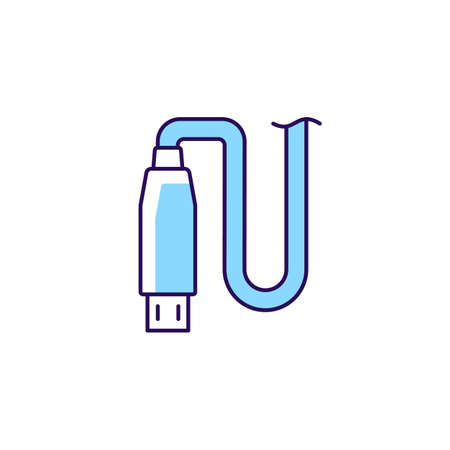 Micro USB output RGB color manual label icon. Connector type. Connecting device to USB port. Using micro input. Isolated vector illustration. Simple filled line drawing for product use instructionsのイラスト素材