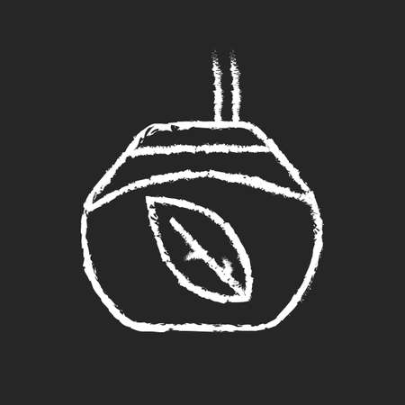 Tea gourd cup chalk white icon on dark background. Traditional latin beverage. Utensil for yerba mate. Vessel for mate tea. Hot drink rich in caffeine. Isolated vector chalkboard illustration on blackのイラスト素材