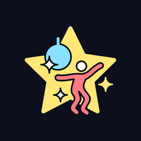 Dance competition show RGB color icon for dark theme. Dancer star performance. Night club event. Club music. Isolated vector illustration on night mode background. Simple filled line drawing on blackのイラスト素材