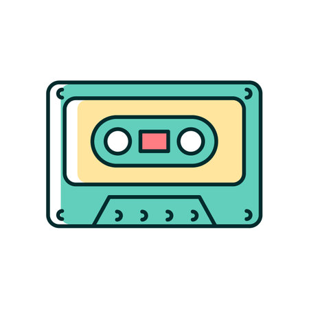 Tape cassette RGB color icon. Music and sounds storage. Vintage technology. Flat cartridge for audio recording. Collecting older audiotapes. Isolated vector illustration. Simple filled line drawingのイラスト素材