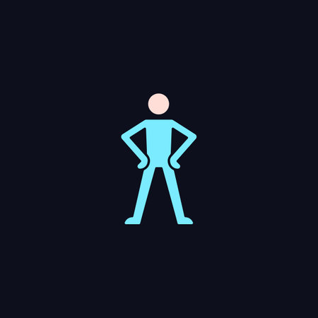Confidence body language RGB color icon for dark theme. Stand in confident posture. Expressing assertiveness. Isolated vector illustration on night mode background. Simple filled line drawing on blackのイラスト素材