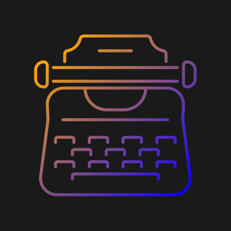 Vintage typewriter gradient vector icon for dark theme. Antique mechanical machine. Producing characters on paper. Thin line color symbol. Modern style pictogram. Vector isolated outline drawingのイラスト素材