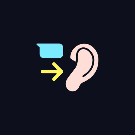 Message receiver RGB color icon for dark theme. Communication process. Transmitting words. Empathy skills. Isolated vector illustration on night mode background. Simple filled line drawing on blackのイラスト素材
