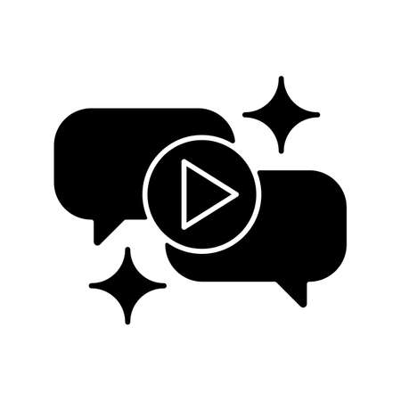 Talk show black glyph icon. Interview broadcast for television entertainment. Watch conversation in video recording. Speech bubble. Silhouette symbol on white space. Vector isolated illustrationのイラスト素材