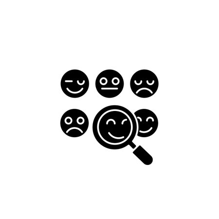 Reading emotions black glyph icon. Face-to-face communication. Non-verbal cues. Analyzing facial expressions. Emotional display. Silhouette symbol on white space. Vector isolated illustrationのイラスト素材